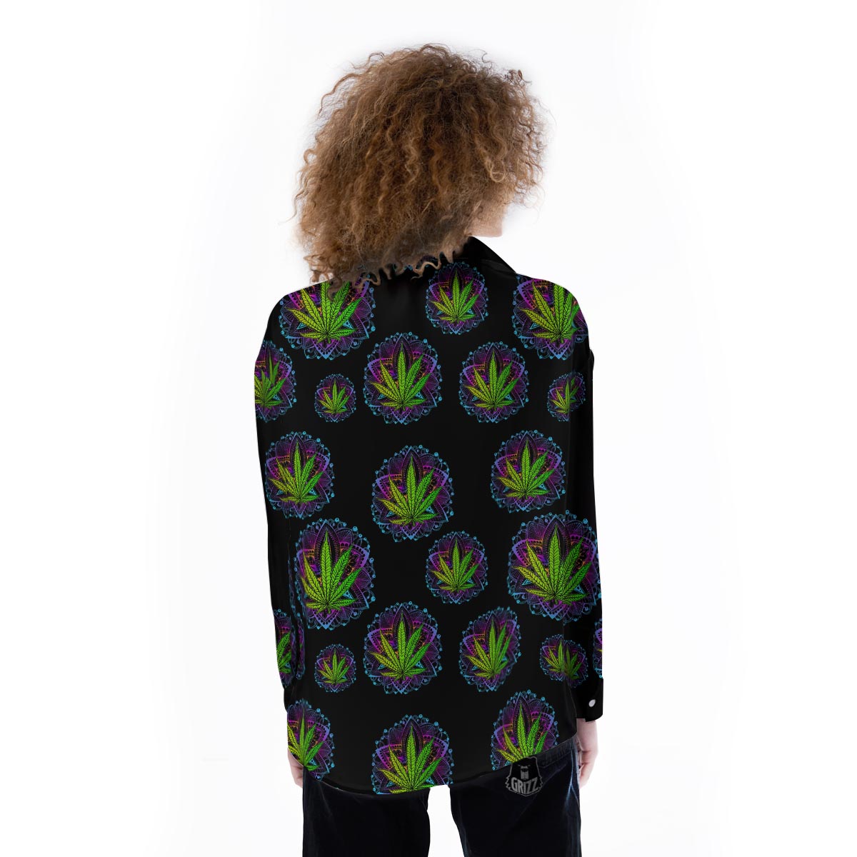 Weed Leaf Trippy Print Pattern Women's Long Sleeve Shirts-grizzshop