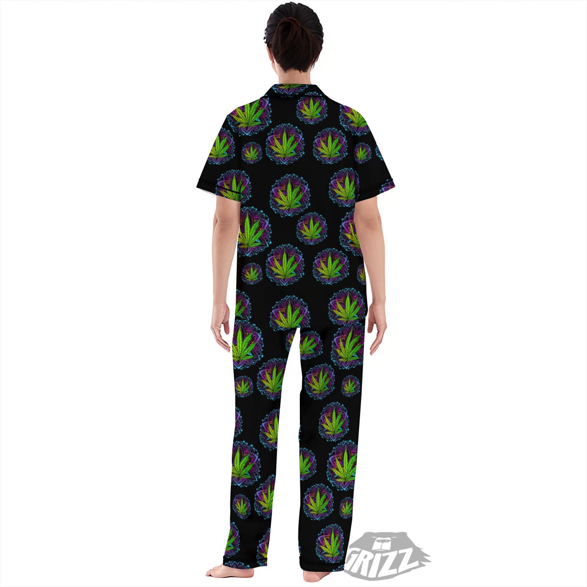 Weed Leaf Trippy Print Pattern Women's Pajamas Set-grizzshop