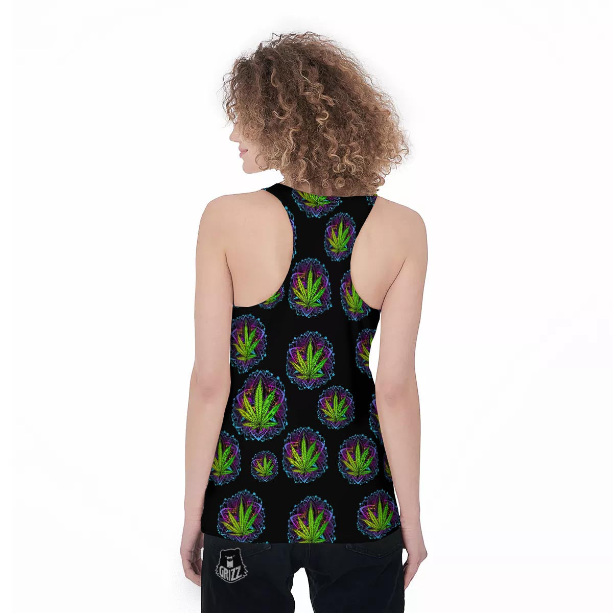 Weed Leaf Trippy Print Pattern Women's Racerback Tank Top-grizzshop