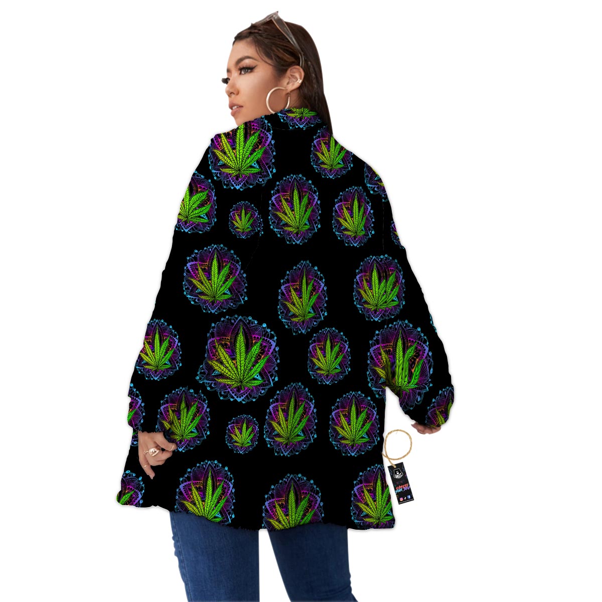 Weed Leaf Trippy Print Pattern Women's Sherpa Jacket-grizzshop