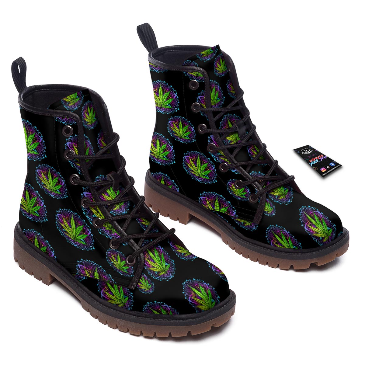 Weed Leaf Trippy Print Pattern Work Boots-grizzshop