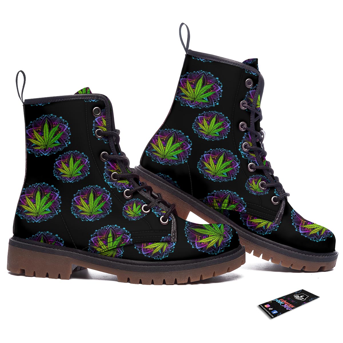 Weed Leaf Trippy Print Pattern Work Boots-grizzshop