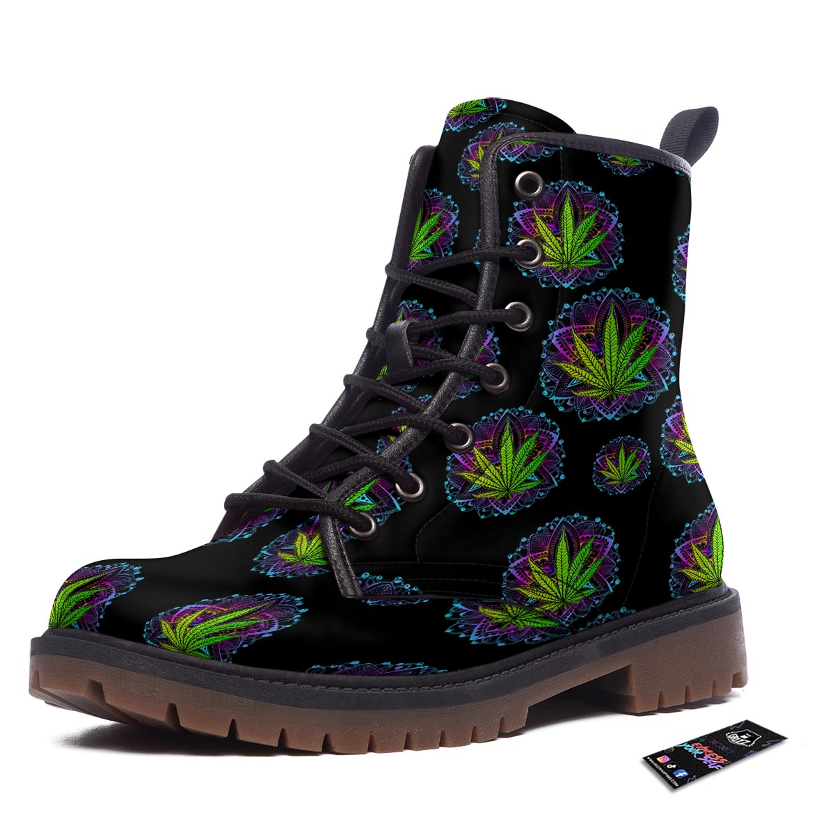 Weed Leaf Trippy Print Pattern Work Boots-grizzshop