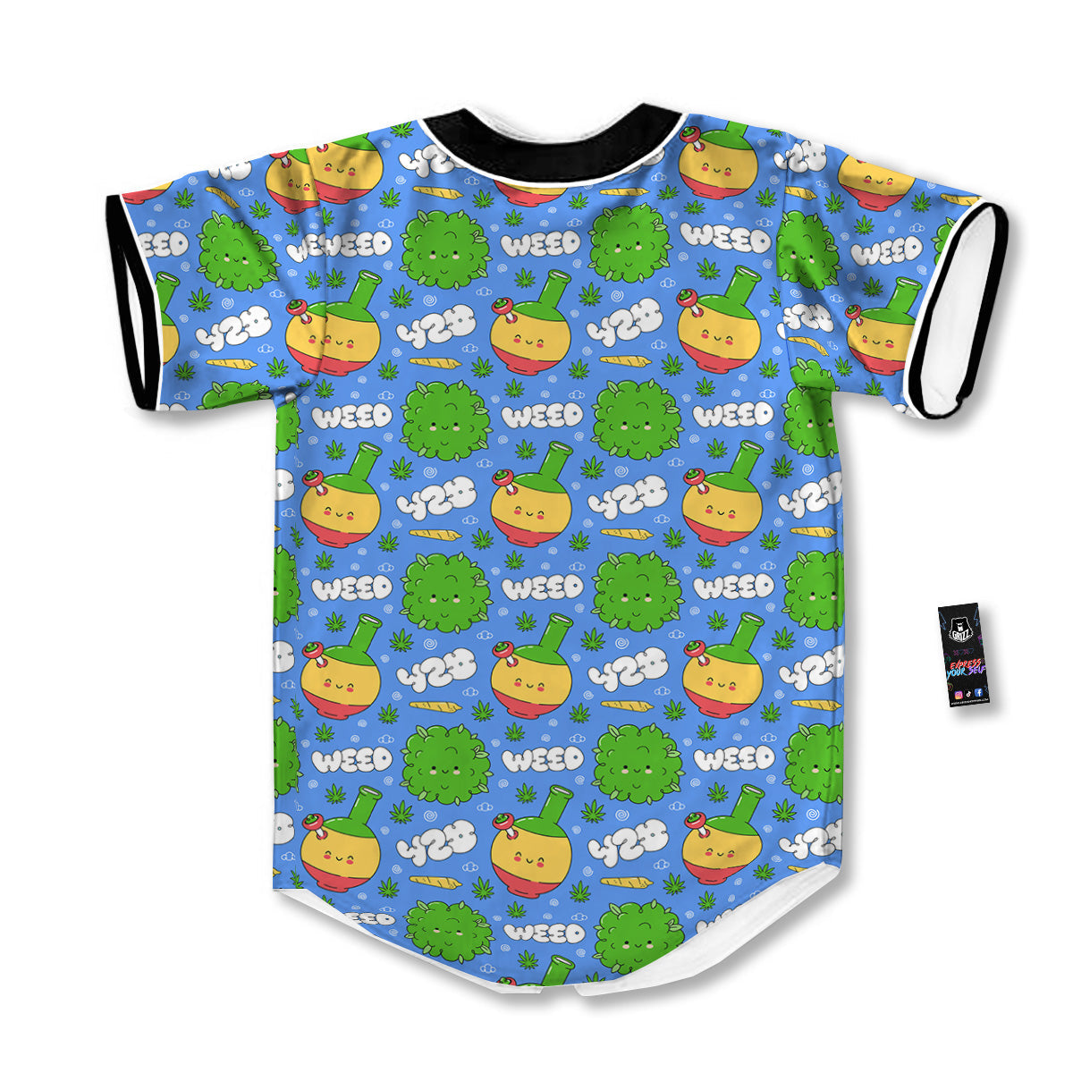 Weed Marijuana Cartoon Print Pattern Baseball Jersey-grizzshop