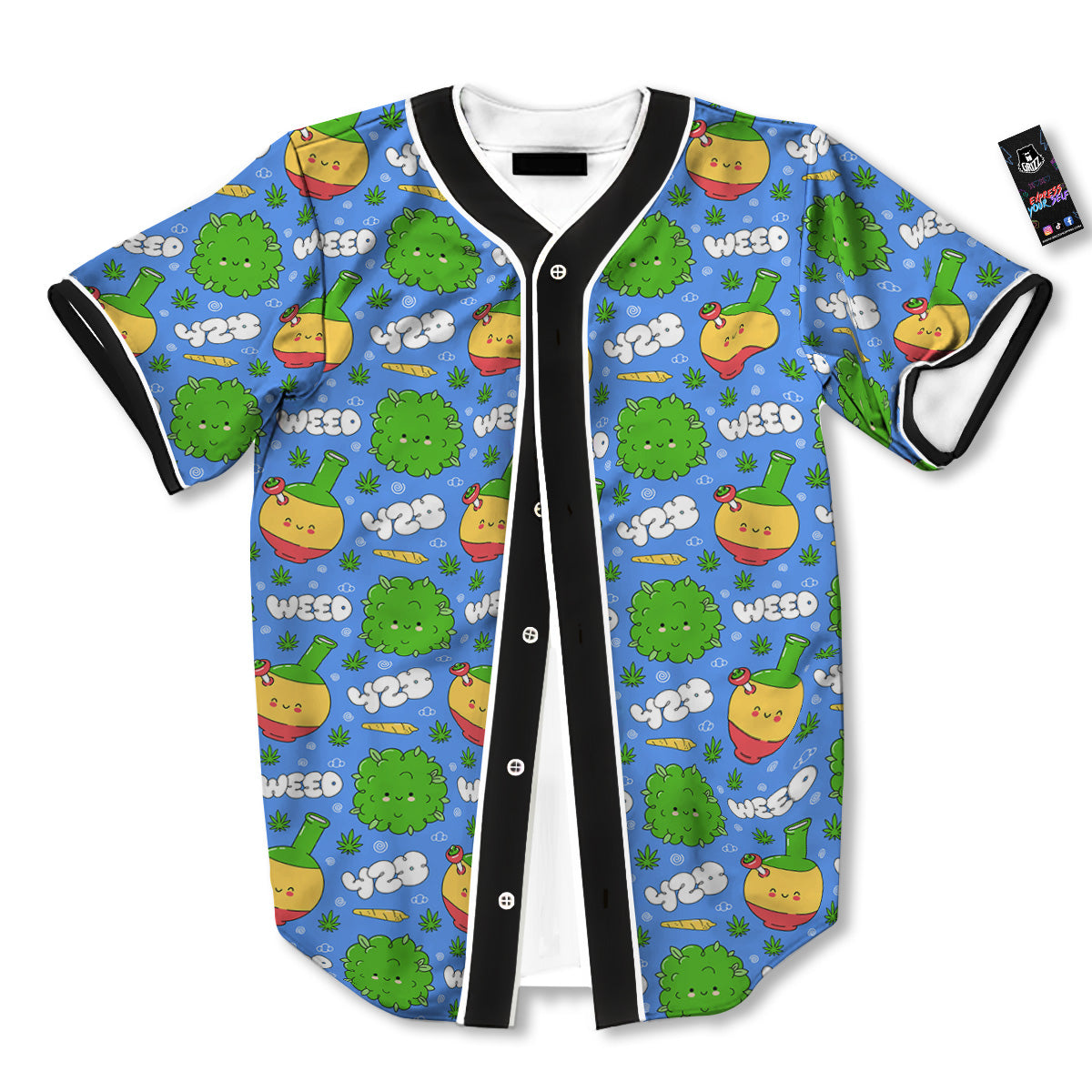 Weed Marijuana Cartoon Print Pattern Baseball Jersey-grizzshop