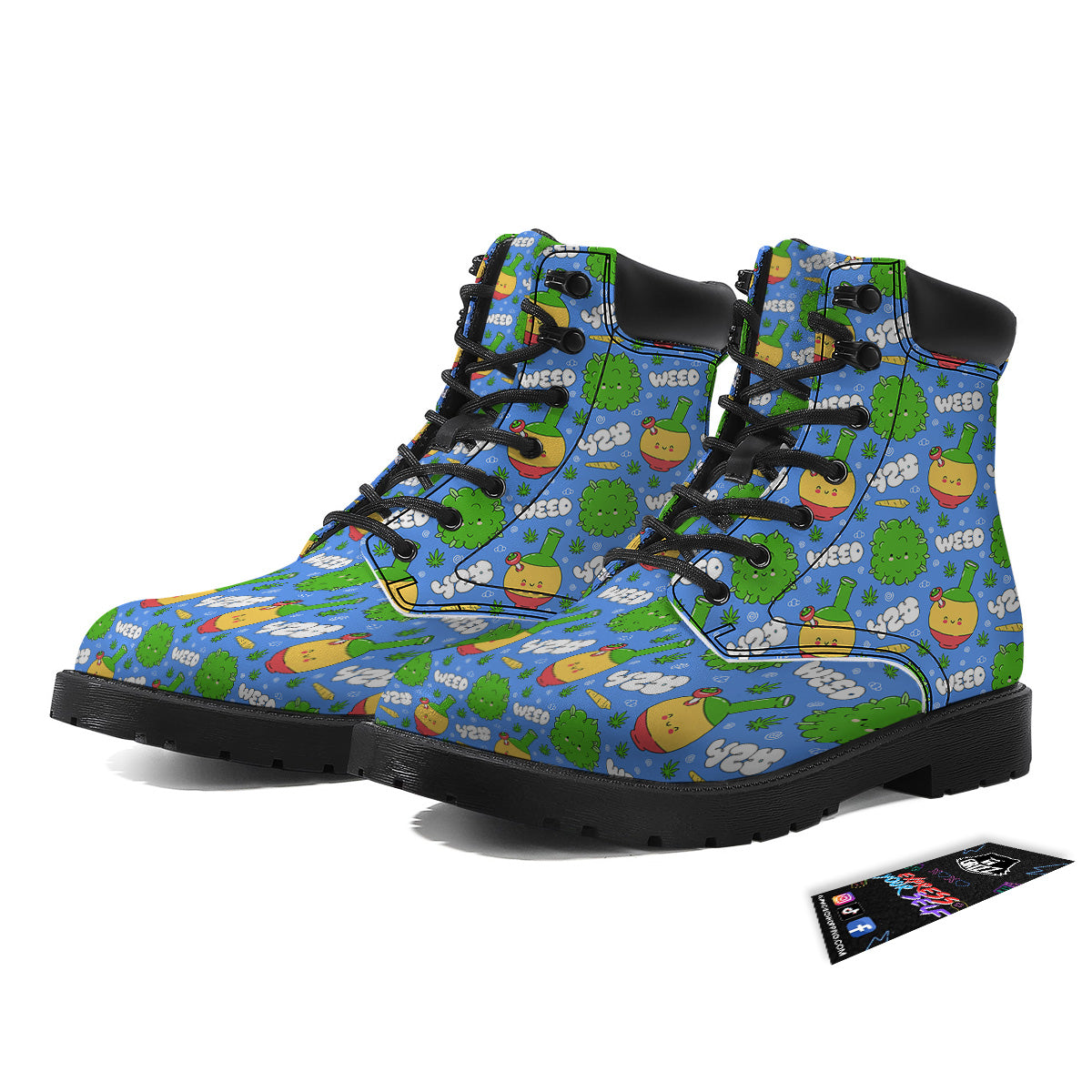 Weed Marijuana Cartoon Print Pattern Boots-grizzshop