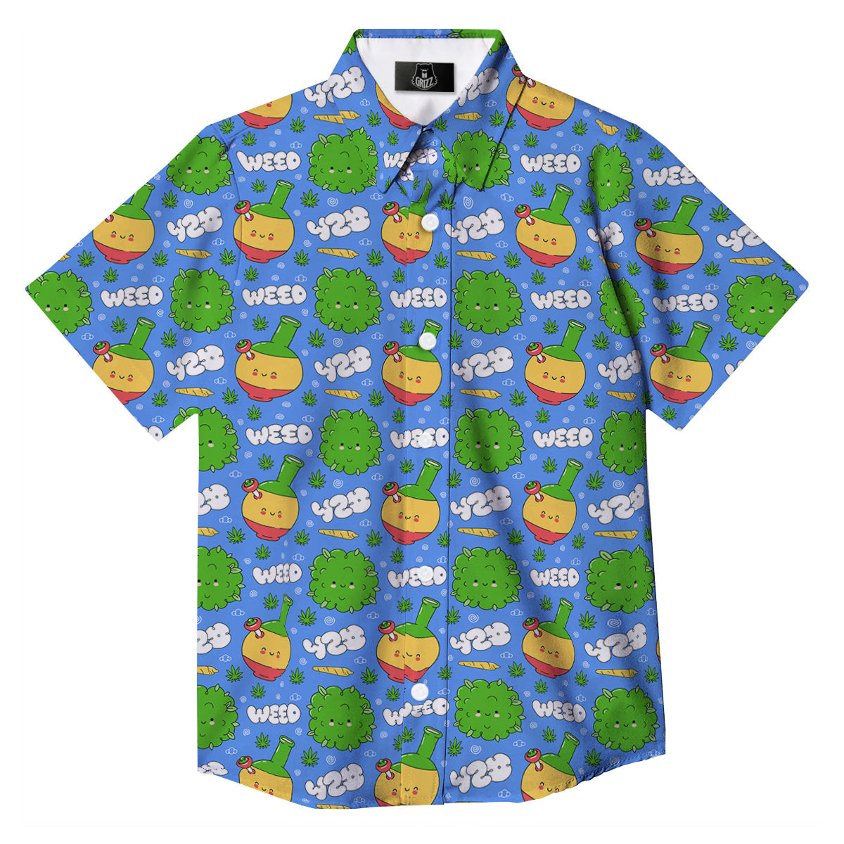 Weed Marijuana Cartoon Print Pattern Button Up Shirt-grizzshop