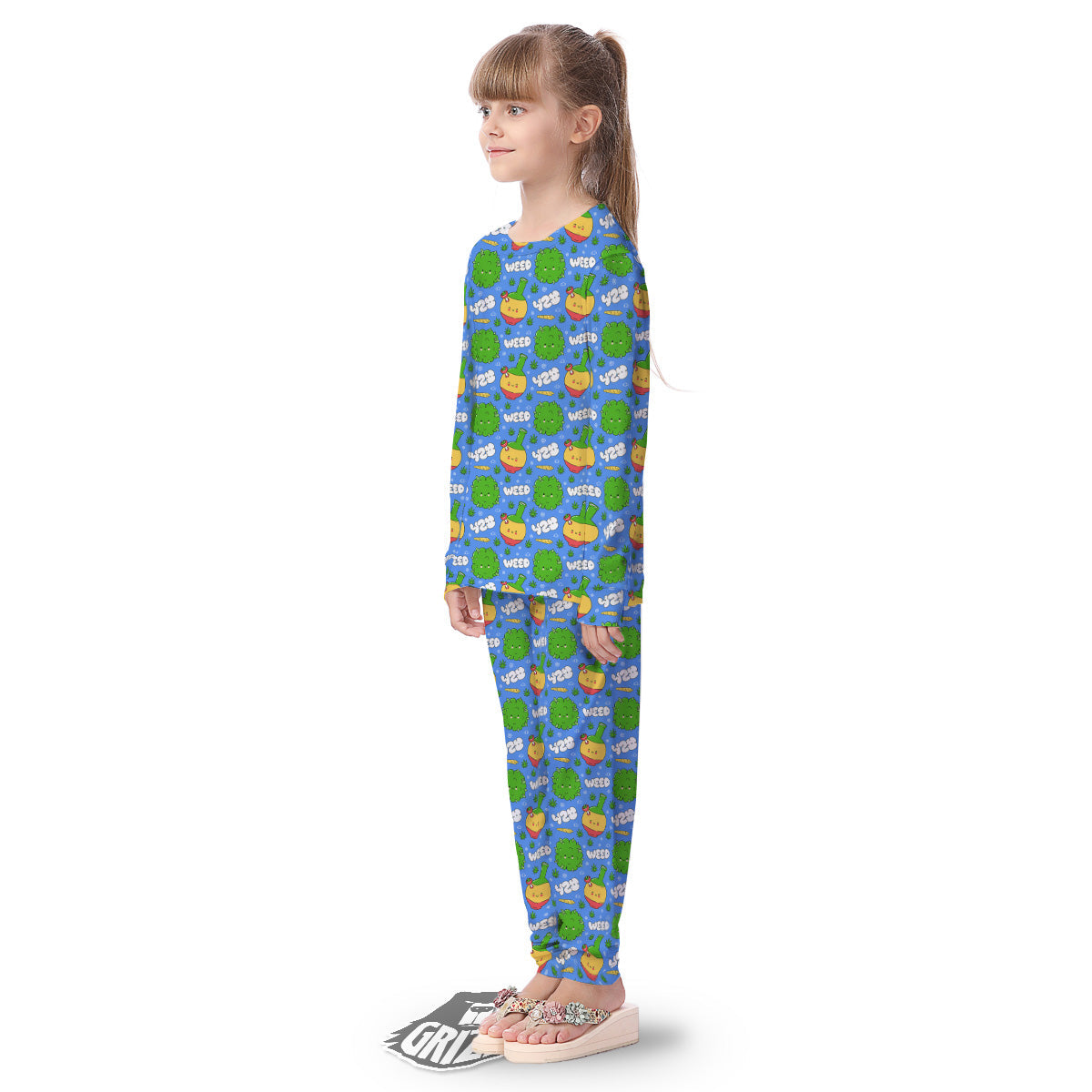 Weed Marijuana Cartoon Print Pattern Kid's Pajamas-grizzshop