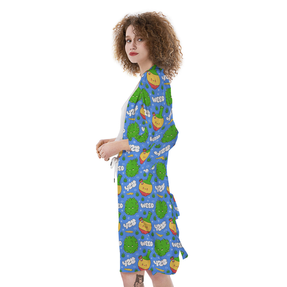 Weed Marijuana Cartoon Print Pattern Kimono-grizzshop