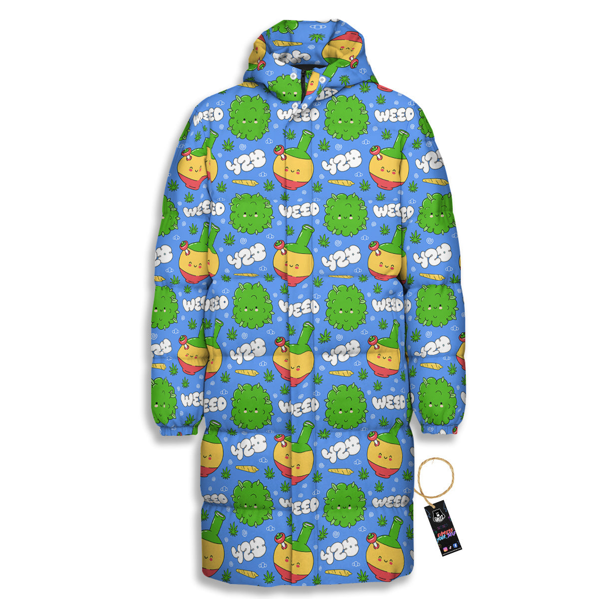 Weed Marijuana Cartoon Print Pattern Long Down Jacket-grizzshop