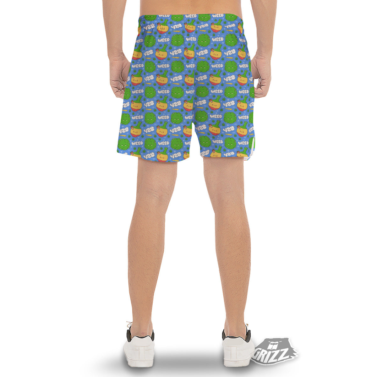 Weed Marijuana Cartoon Print Pattern Men's Gym Shorts-grizzshop