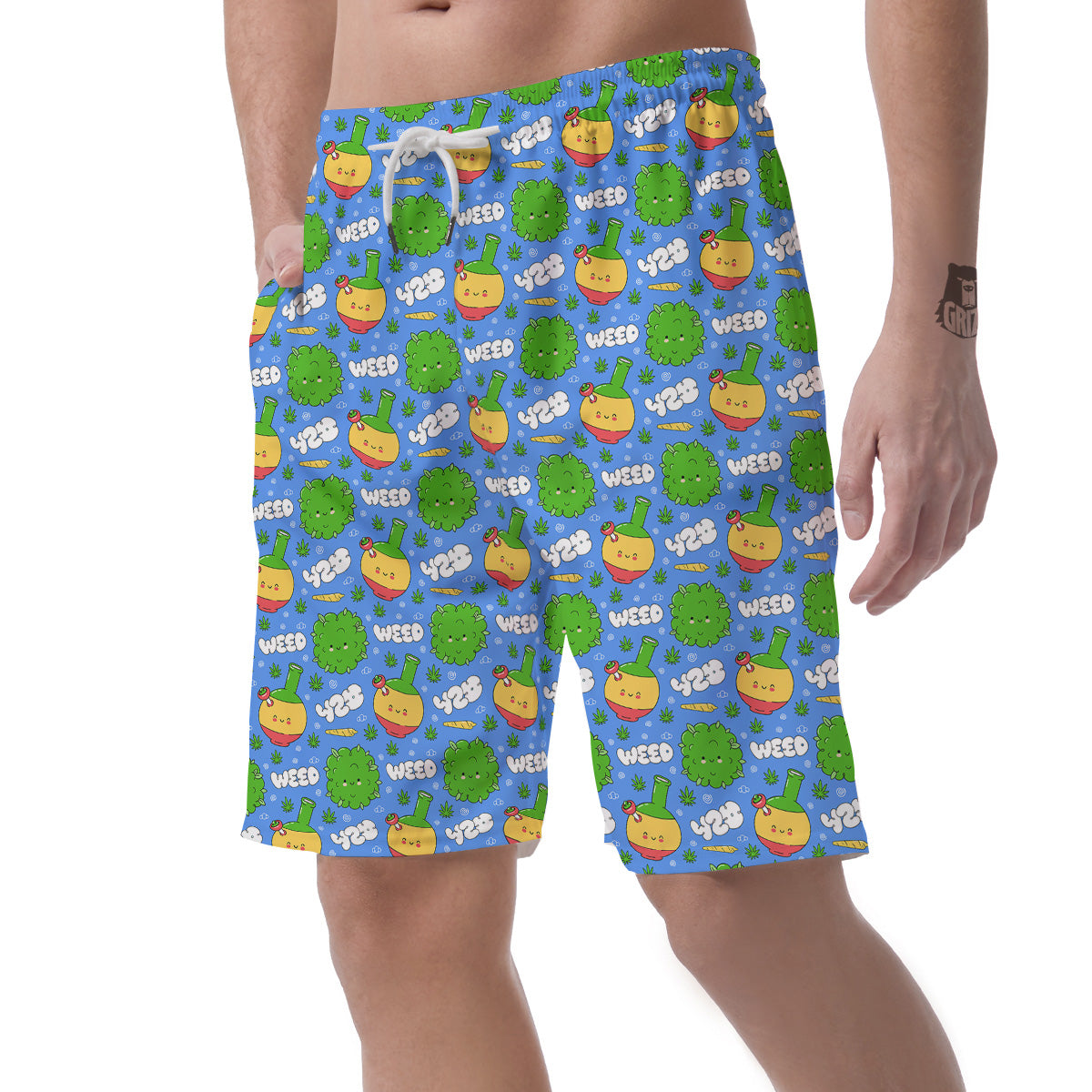 Weed Marijuana Cartoon Print Pattern Men's Shorts-grizzshop