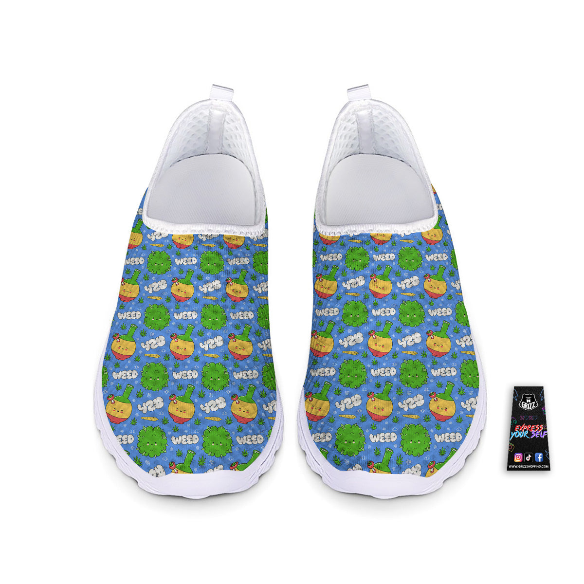 Weed Marijuana Cartoon Print Pattern Nurse Shoes-grizzshop