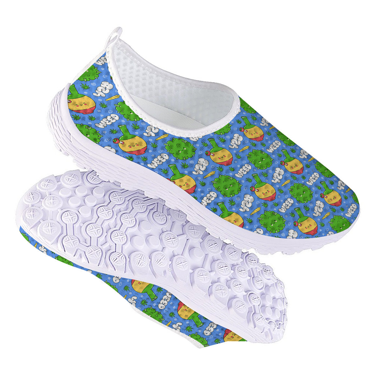 Weed Marijuana Cartoon Print Pattern Nurse Shoes-grizzshop
