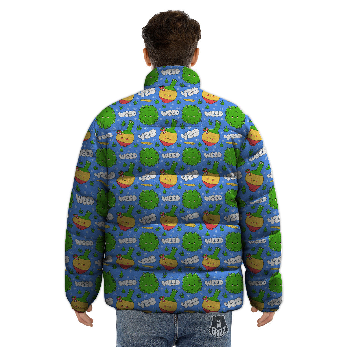 Weed Marijuana Cartoon Print Pattern Puffer Jacket-grizzshop
