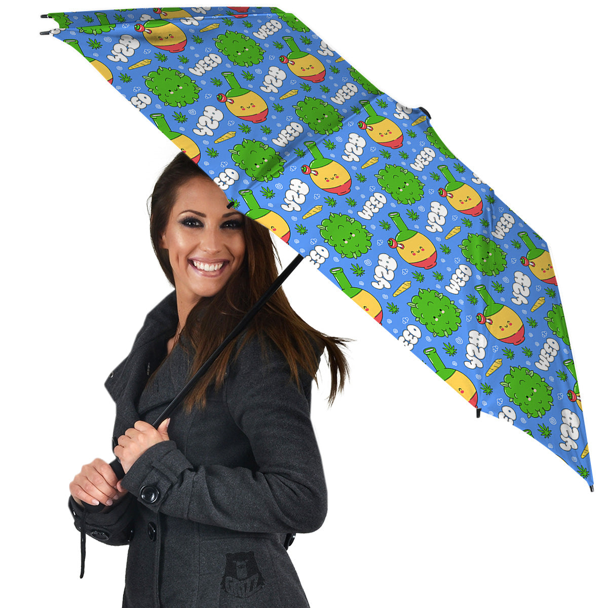 Weed Marijuana Cartoon Print Pattern Umbrella-grizzshop