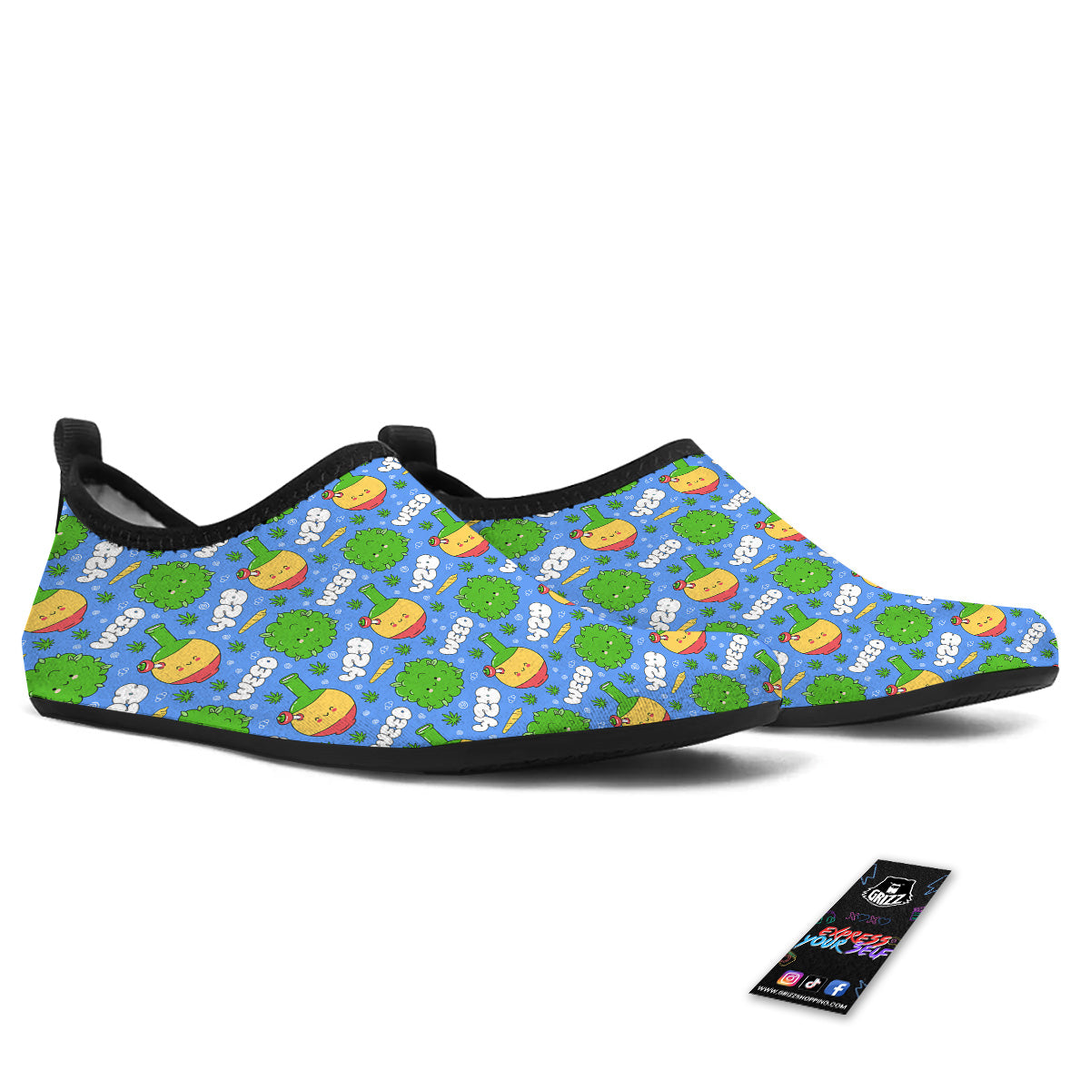 Weed Marijuana Cartoon Print Pattern Water Shoes-grizzshop