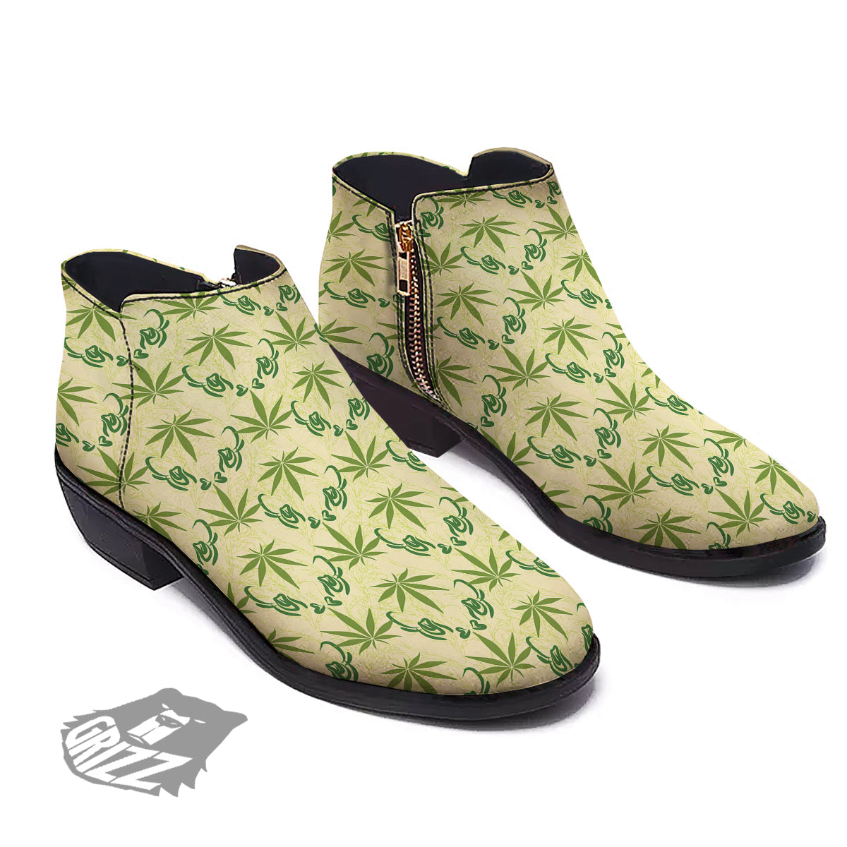 Weed Zigzag Print Pattern Ankle Boots-grizzshop