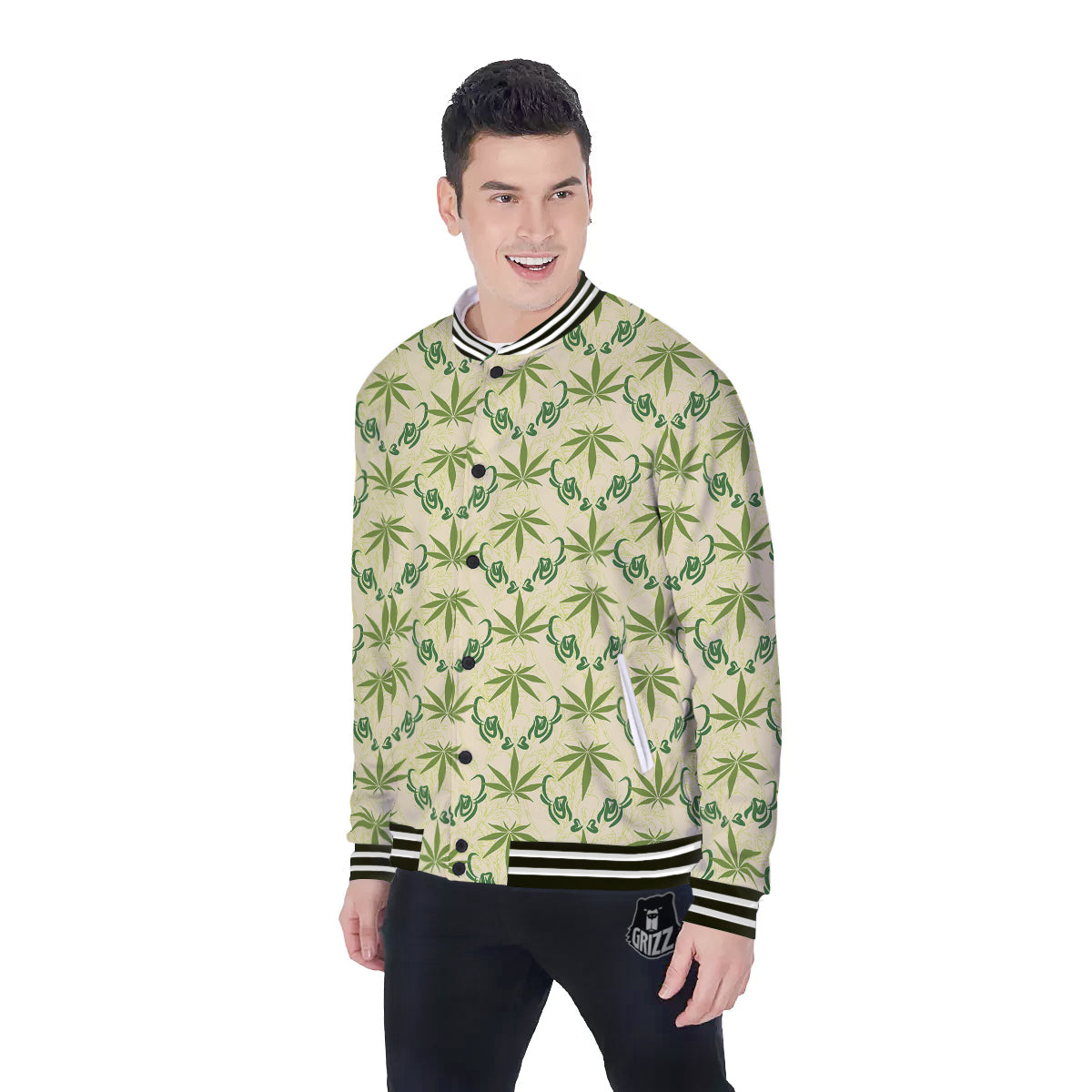 Weed Zigzag Print Pattern Baseball Jacket-grizzshop