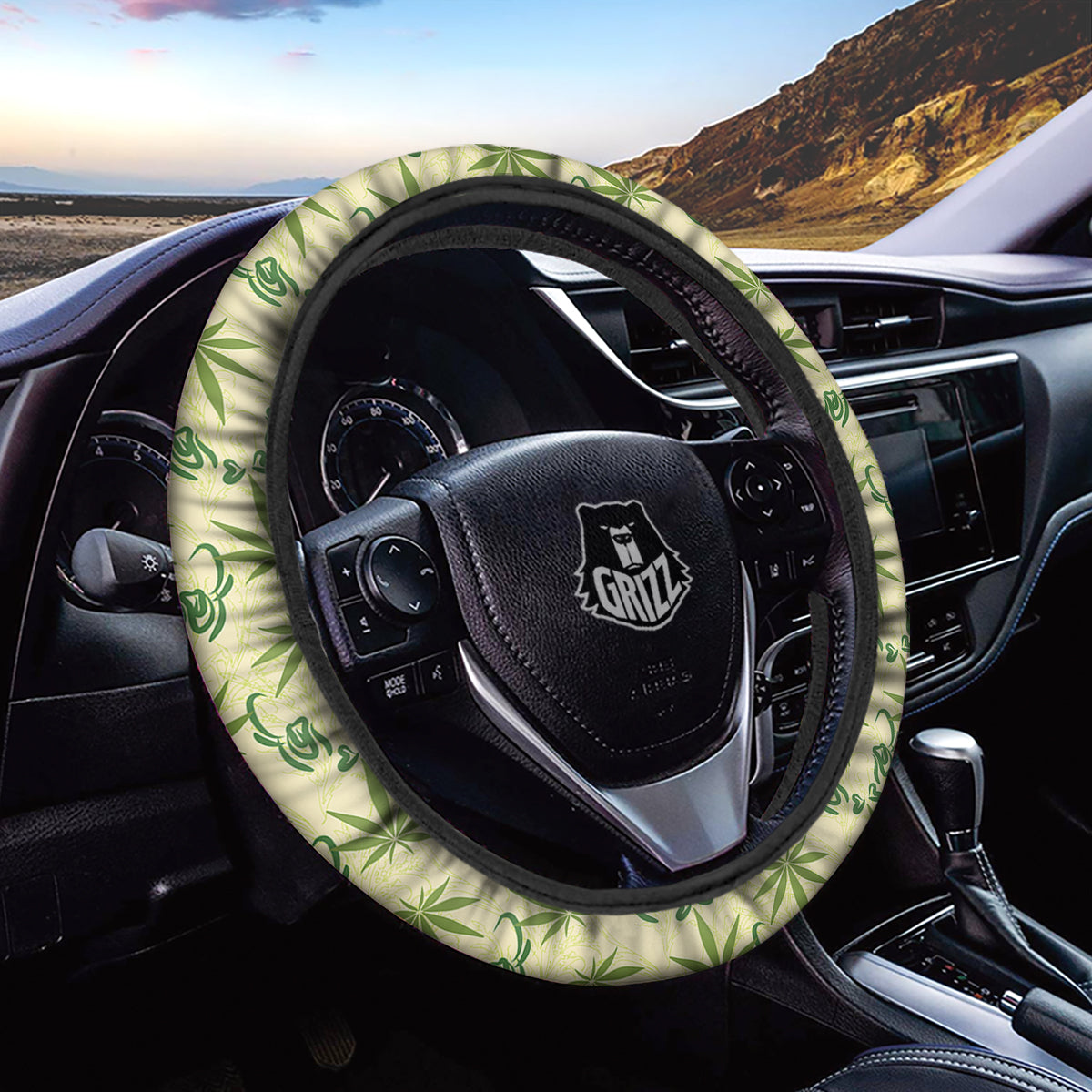 Weed Zigzag Print Pattern Car Steering Wheel Cover-grizzshop
