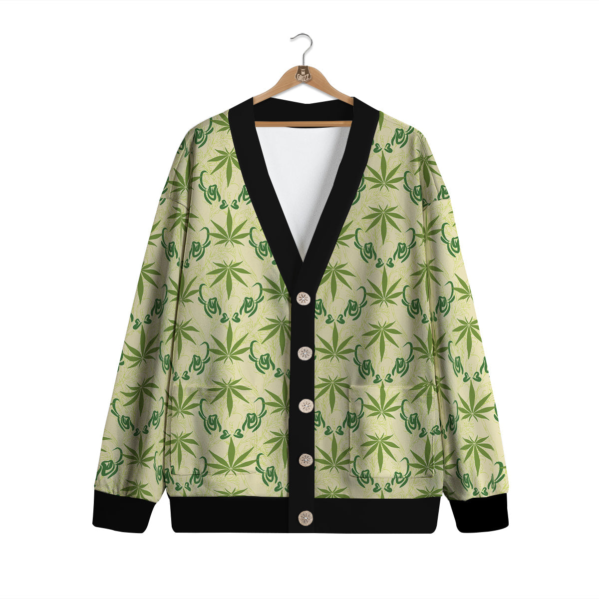 Weed Zigzag Print Pattern Cardigan-grizzshop