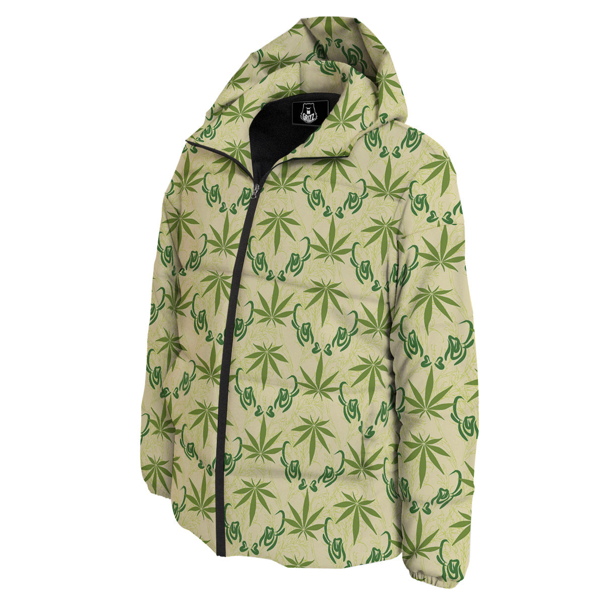 Weed Zigzag Print Pattern Down Jacket-grizzshop