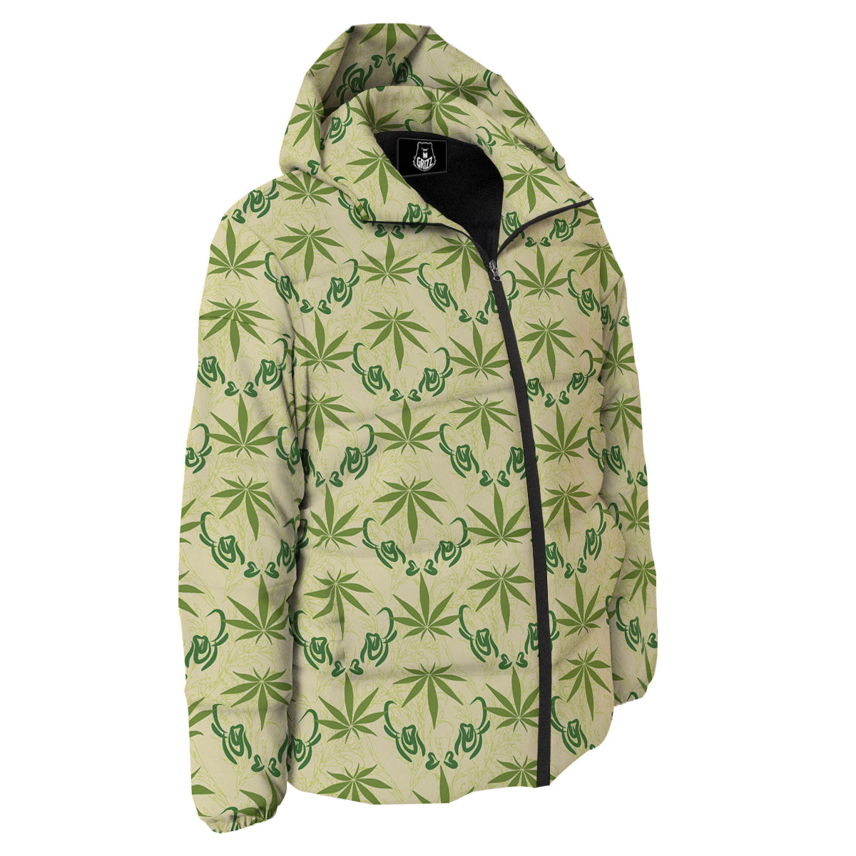 Weed Zigzag Print Pattern Down Jacket-grizzshop