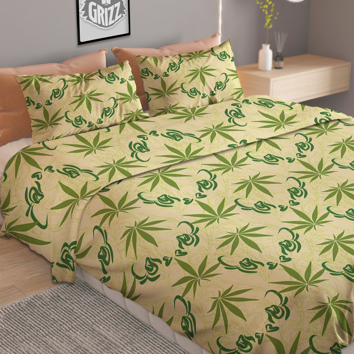 Weed Zigzag Print Pattern Duvet Cover Bedding Set-grizzshop