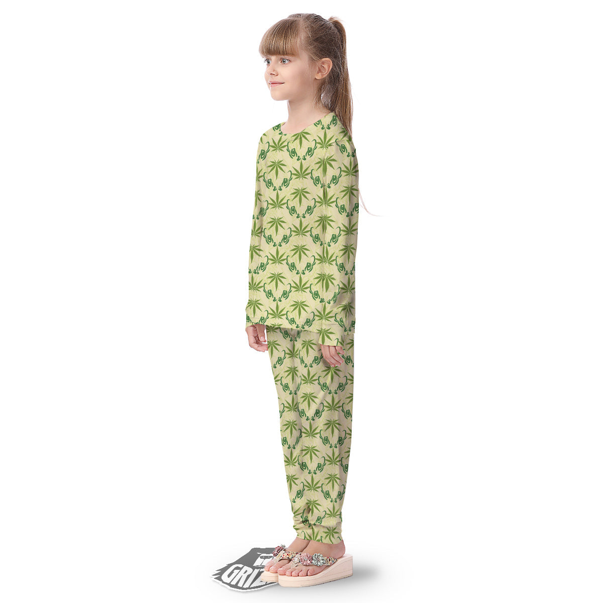 Weed Zigzag Print Pattern Kid's Pajamas-grizzshop