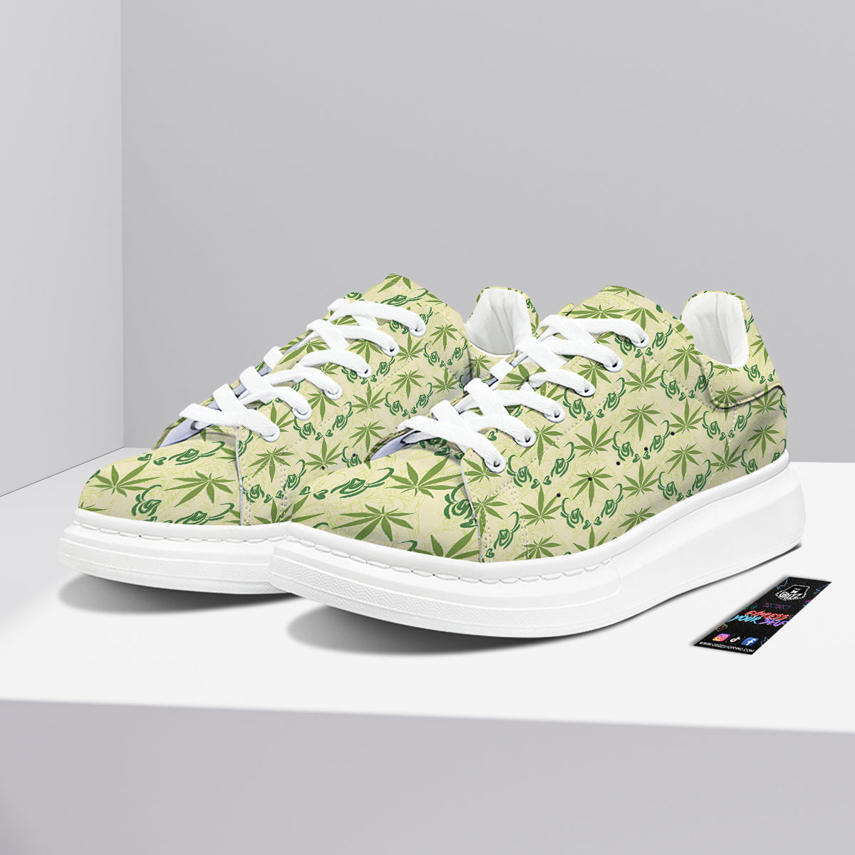 Weed Zigzag Print Pattern Platform Shoes-grizzshop