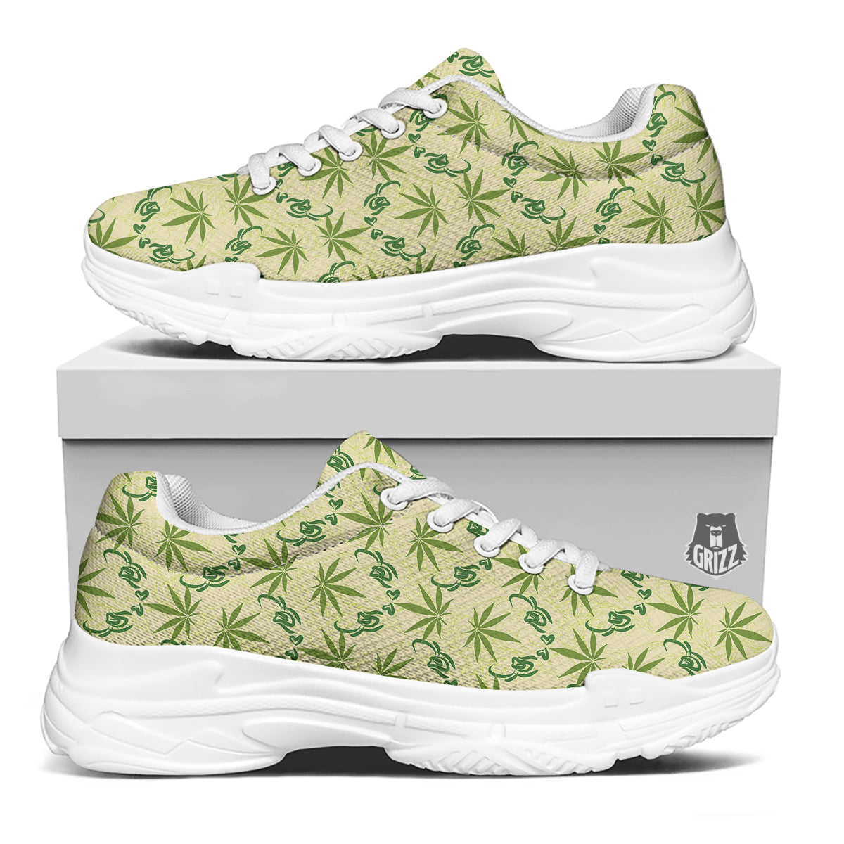 Weed Zigzag Print Pattern White Chunky Shoes-grizzshop