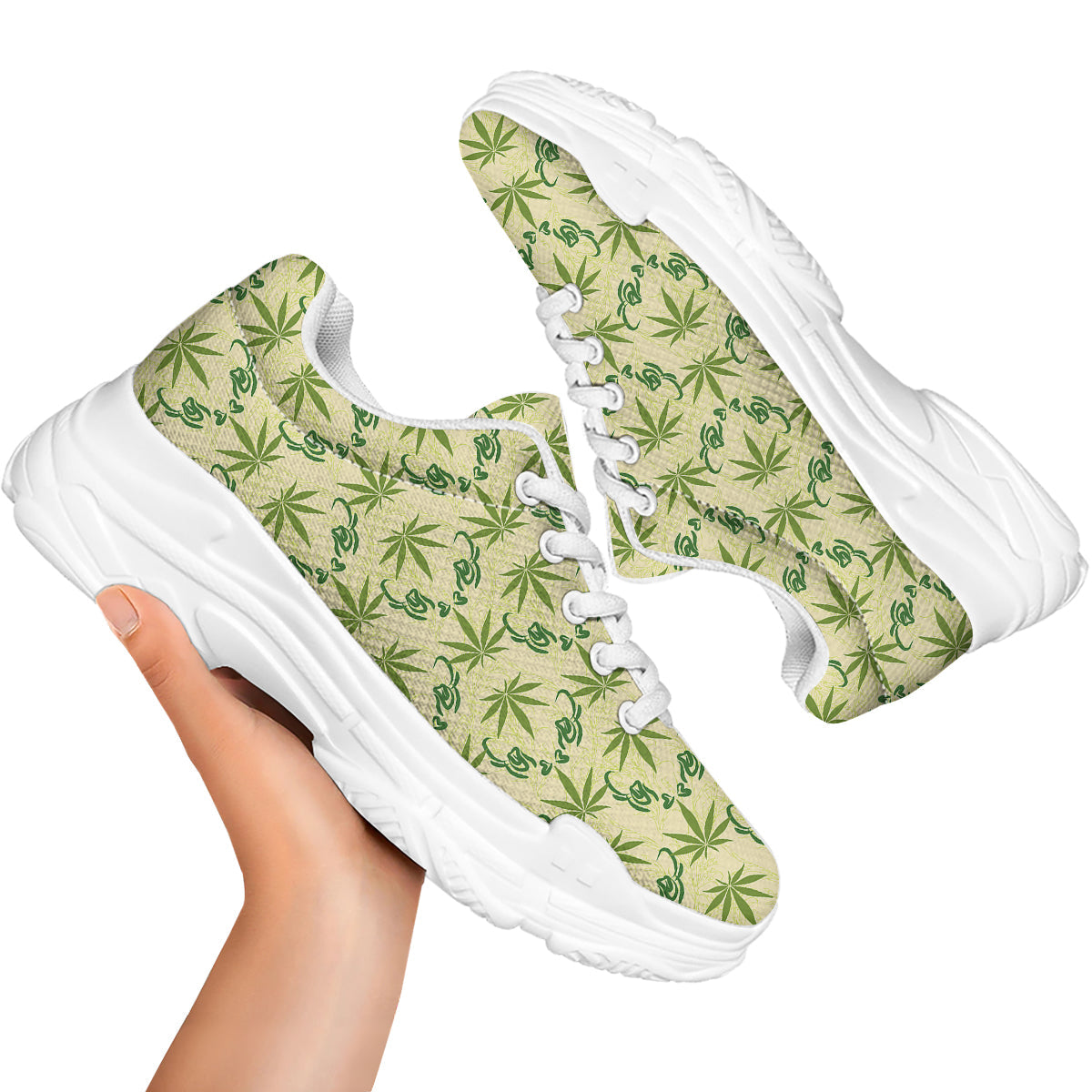 Weed Zigzag Print Pattern White Chunky Shoes-grizzshop