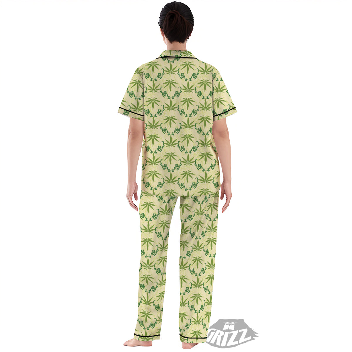 Weed Zigzag Print Pattern Women's Pajamas Set-grizzshop