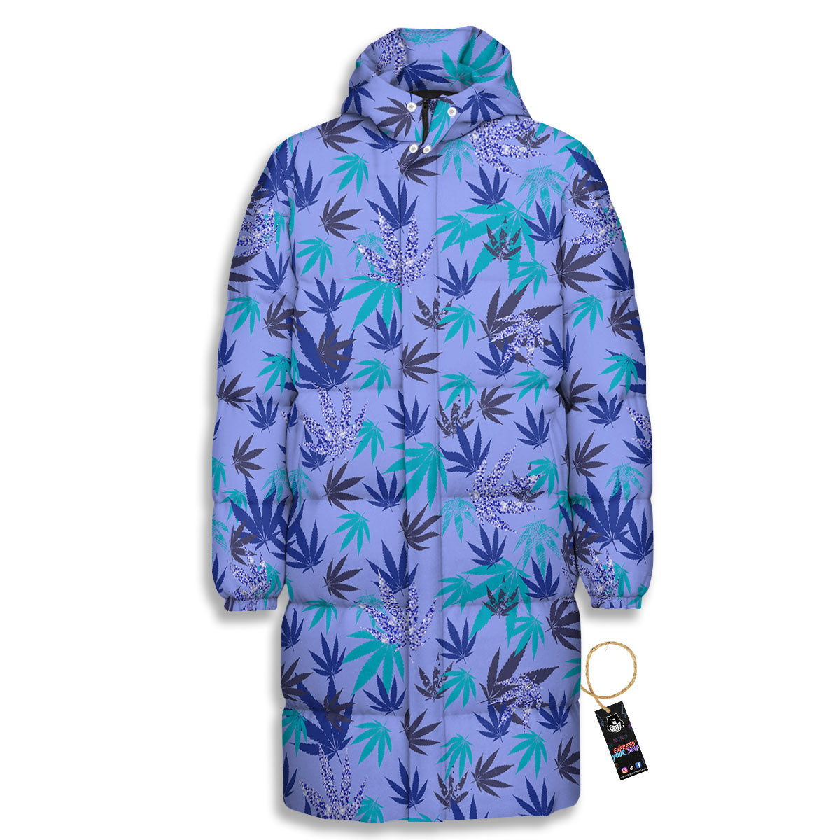 Weed Leaf Purple Print Pattern Long Down Jacket