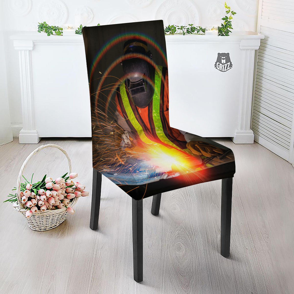 Welder Industrial Print Dining Chair Slipcover-grizzshop