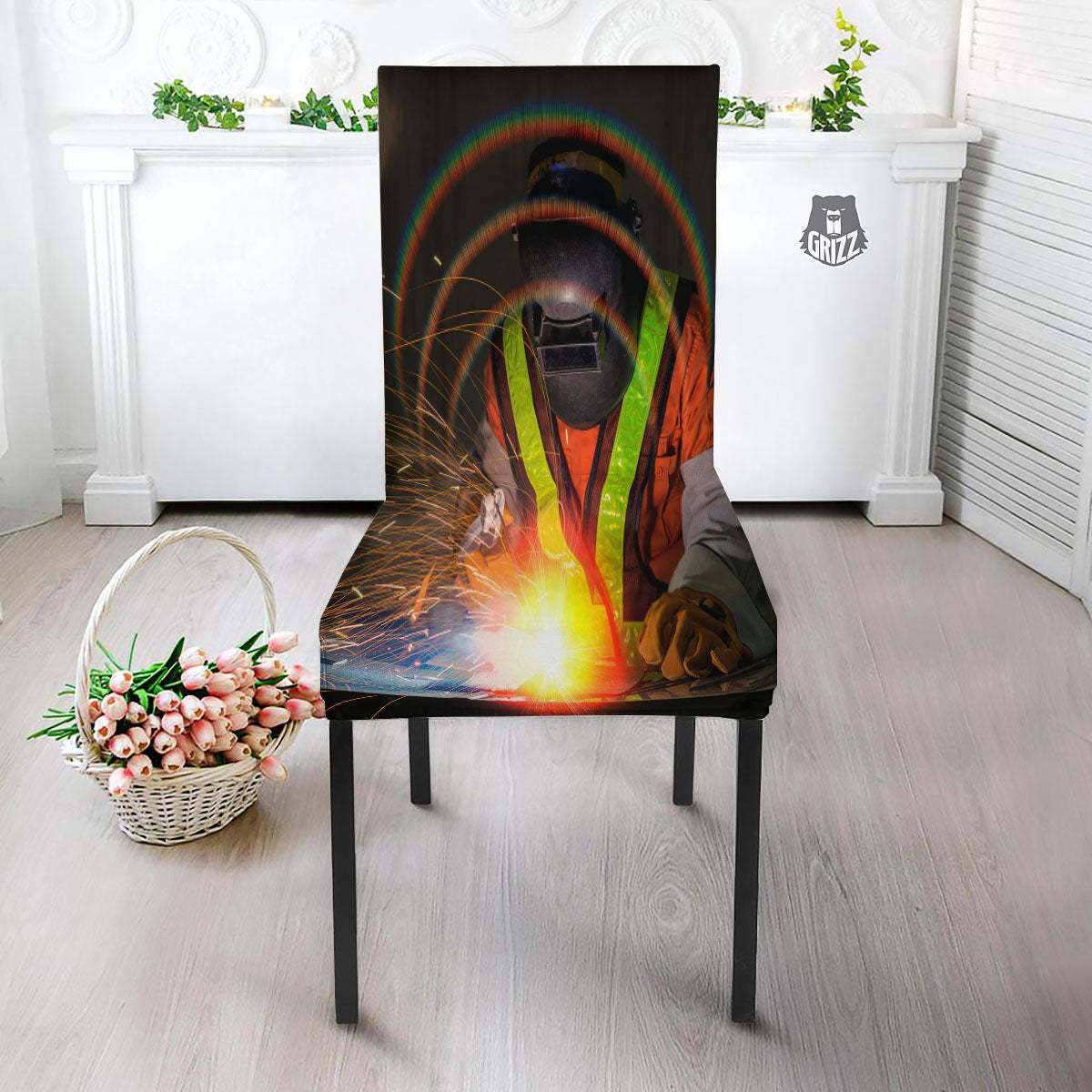 Welder Industrial Print Dining Chair Slipcover-grizzshop