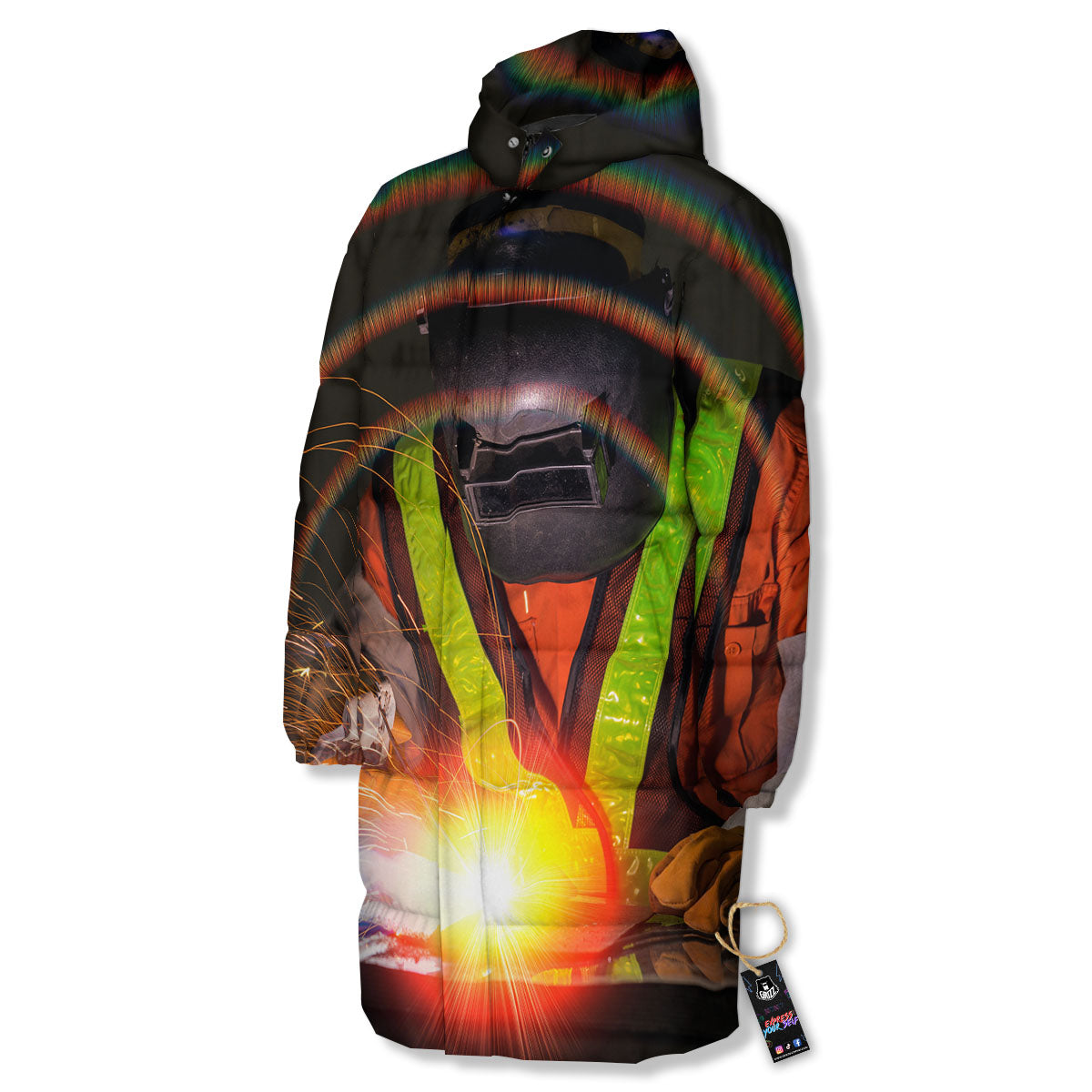 Welder Industrial Print Long Down Jacket-grizzshop