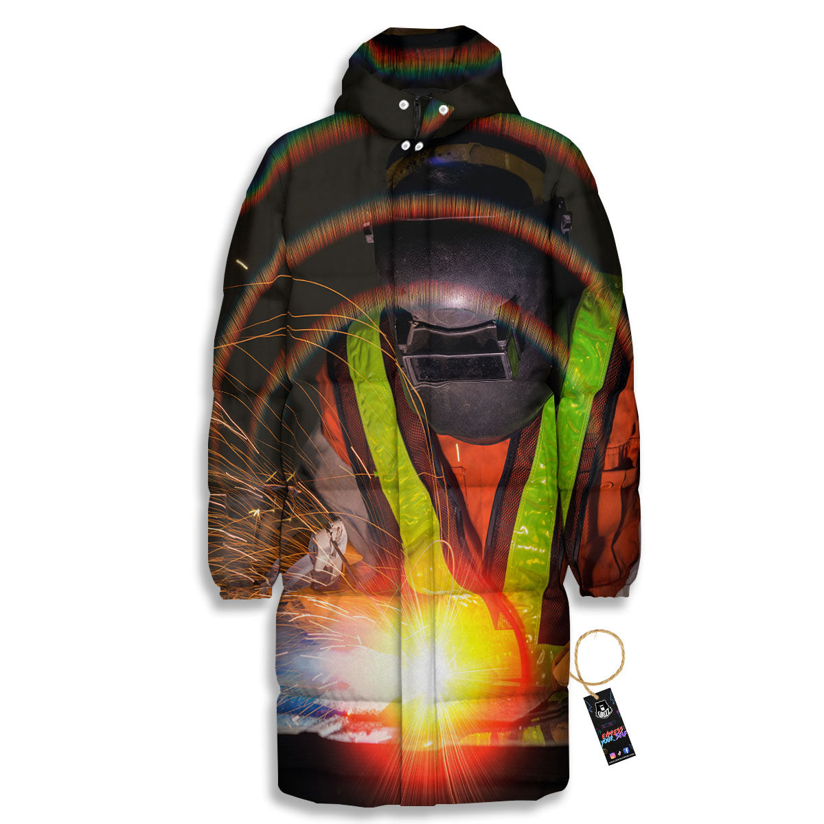 Welder Industrial Print Long Down Jacket-grizzshop