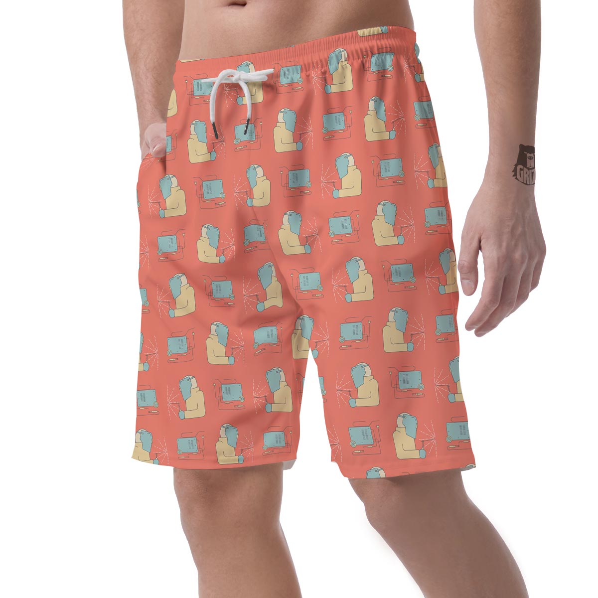 Welder Pattern Print Men's Shorts-grizzshop