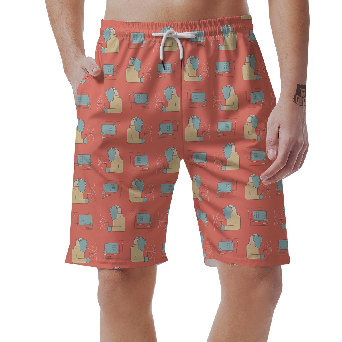 Welder Pattern Print Men's Shorts-grizzshop