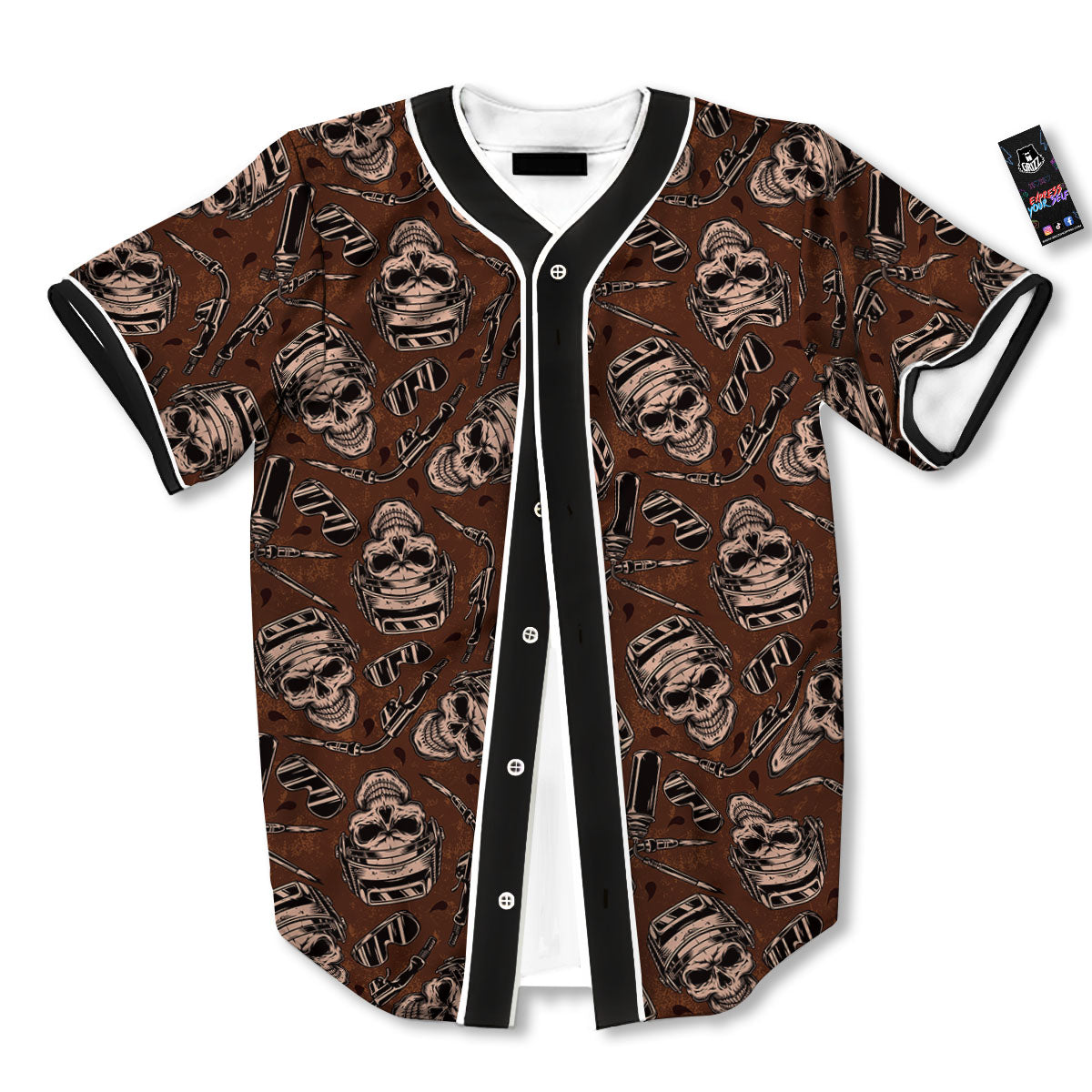 Welder Skull Print Pattern Baseball Jersey-grizzshop