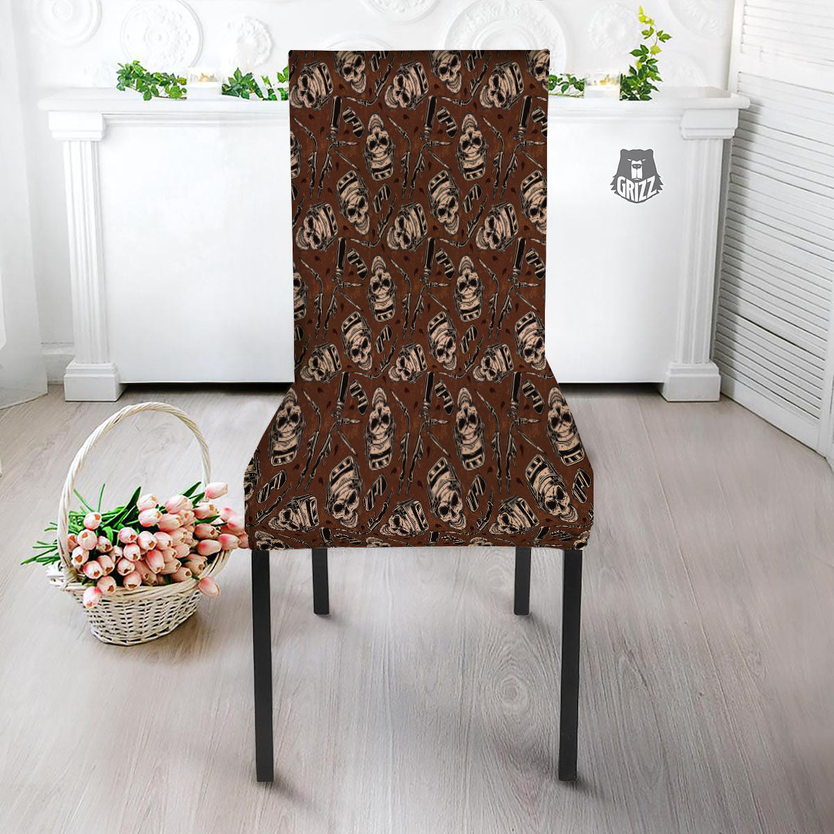 Welder Skull Print Pattern Dining Chair Slipcover-grizzshop