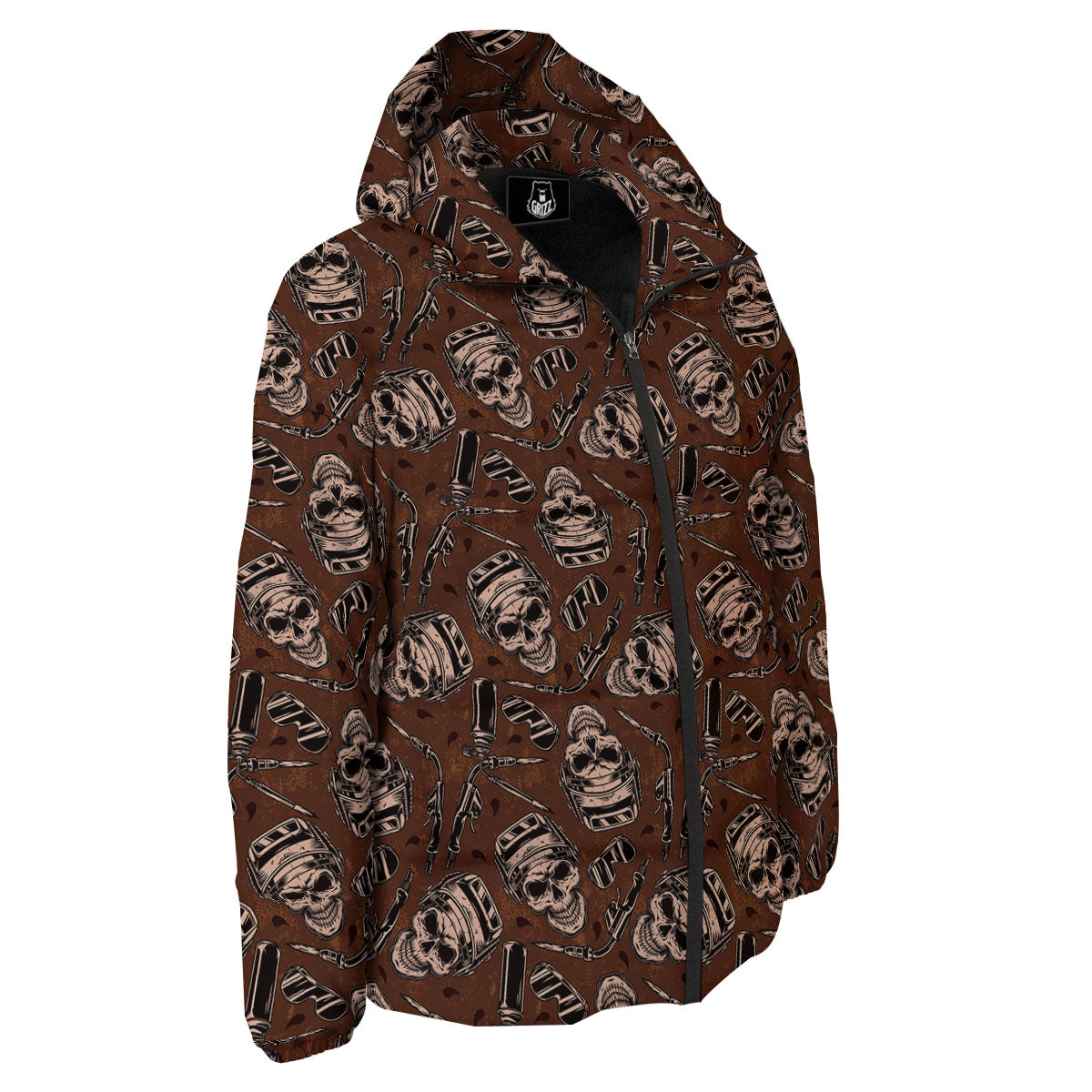 Welder Skull Print Pattern Down Jacket-grizzshop