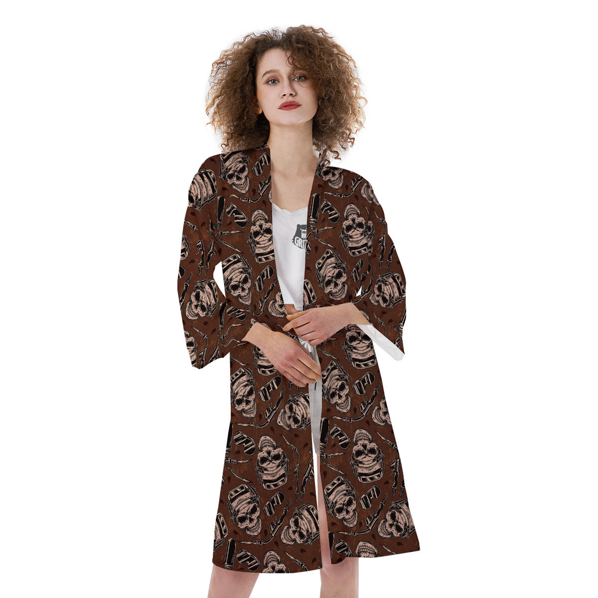Welder Skull Print Pattern Kimono-grizzshop
