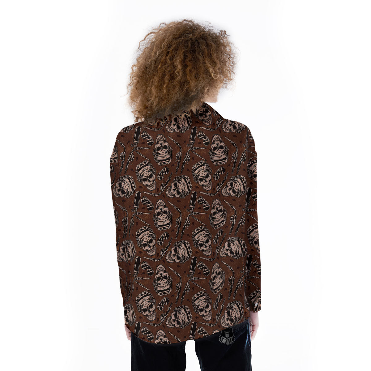 Welder Skull Print Pattern Women's Long Sleeve Shirts-grizzshop