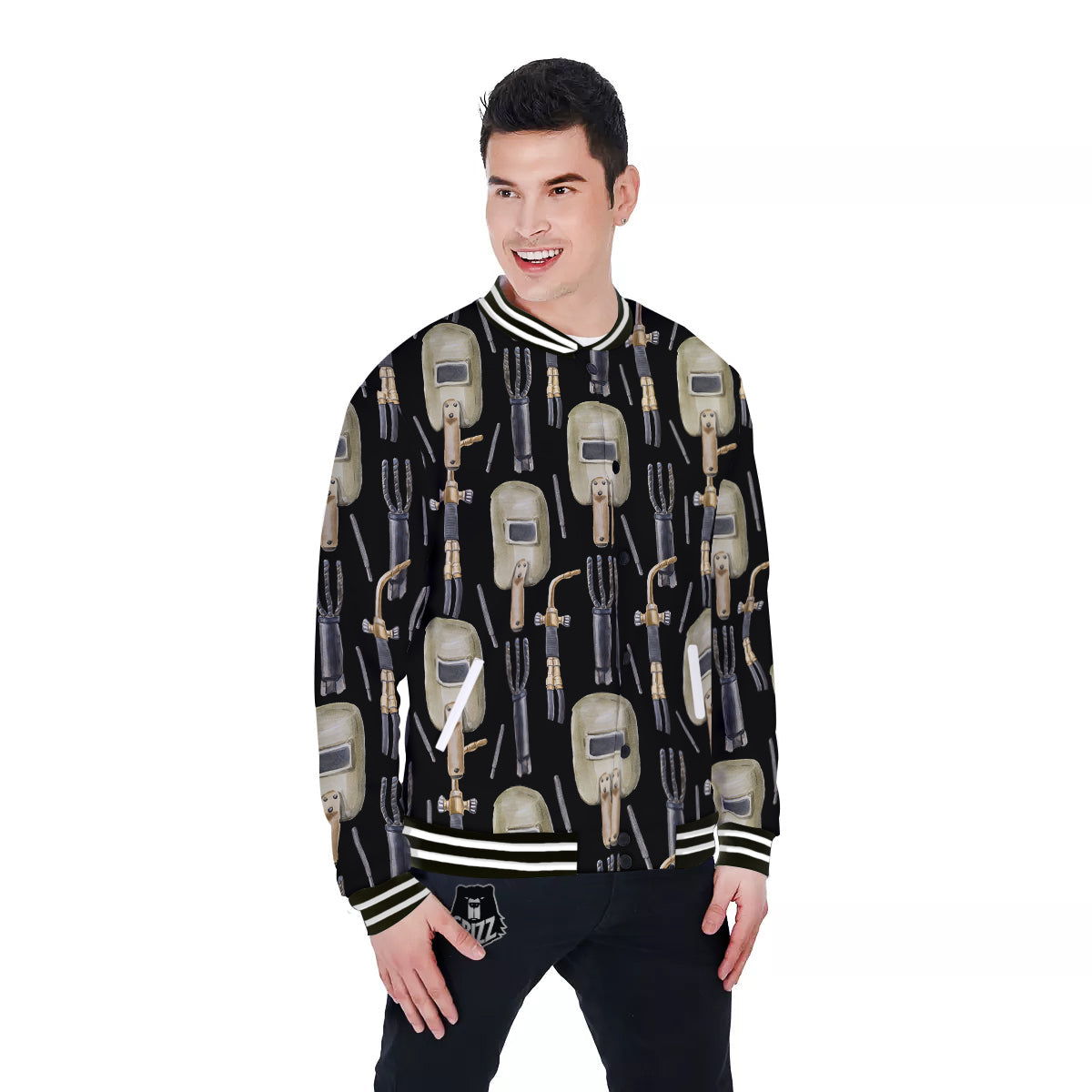Welder Watercolor Print Pattern Baseball Jacket-grizzshop