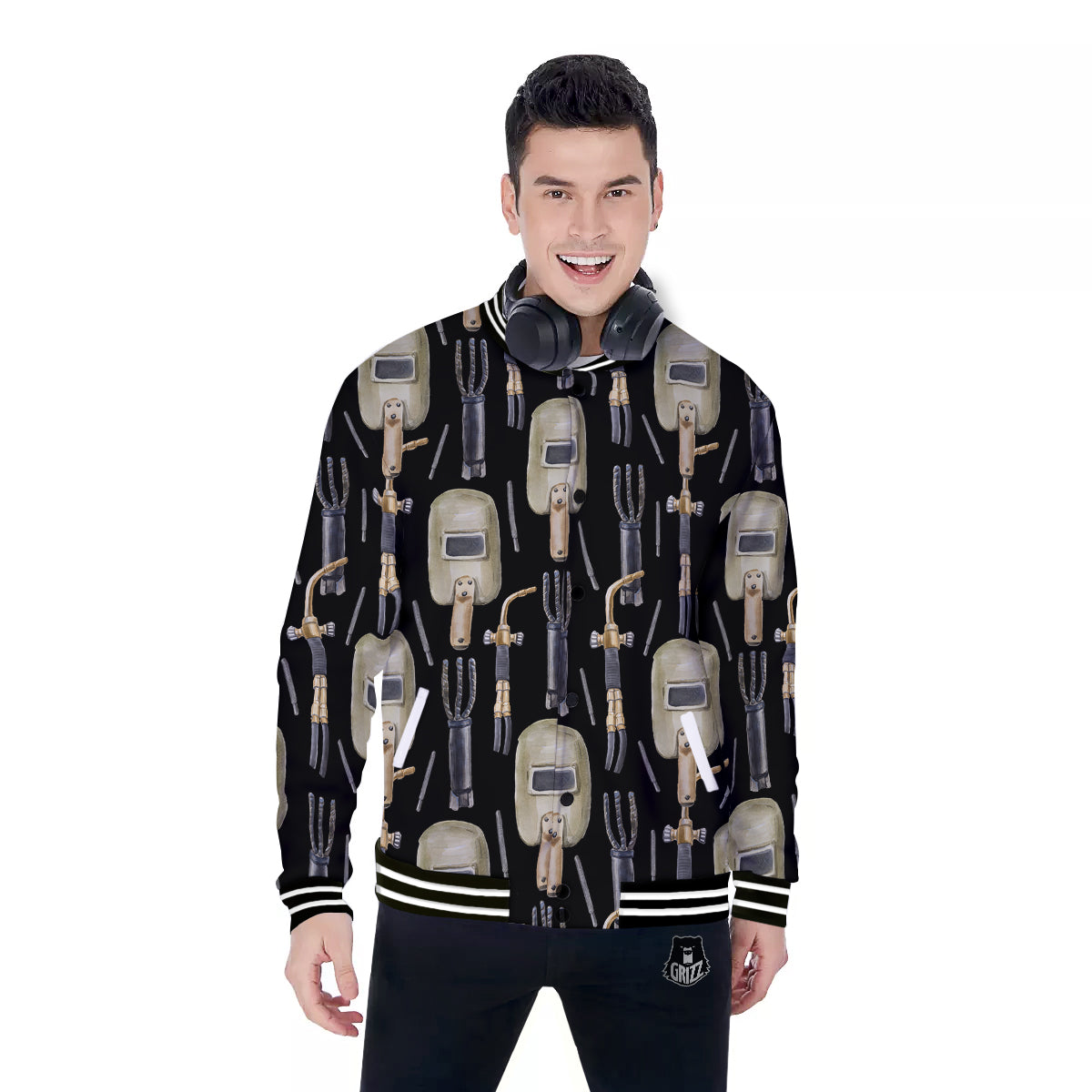 Welder Watercolor Print Pattern Baseball Jacket-grizzshop