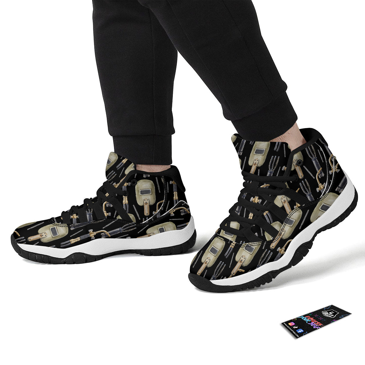 Welder Watercolor Print Pattern Black Bball Shoes-grizzshop