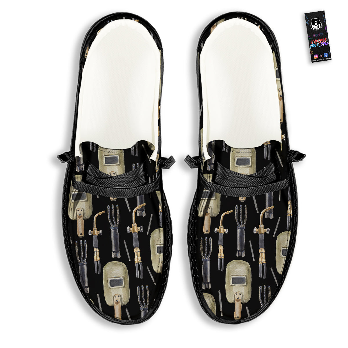 Welder Watercolor Print Pattern Black Loafers-grizzshop