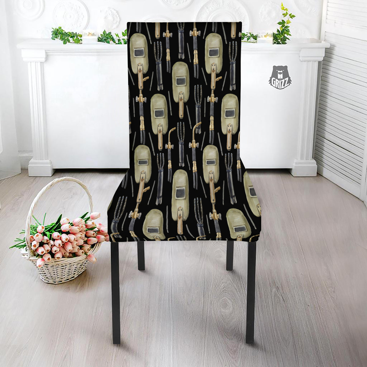 Welder Watercolor Print Pattern Dining Chair Slipcover-grizzshop